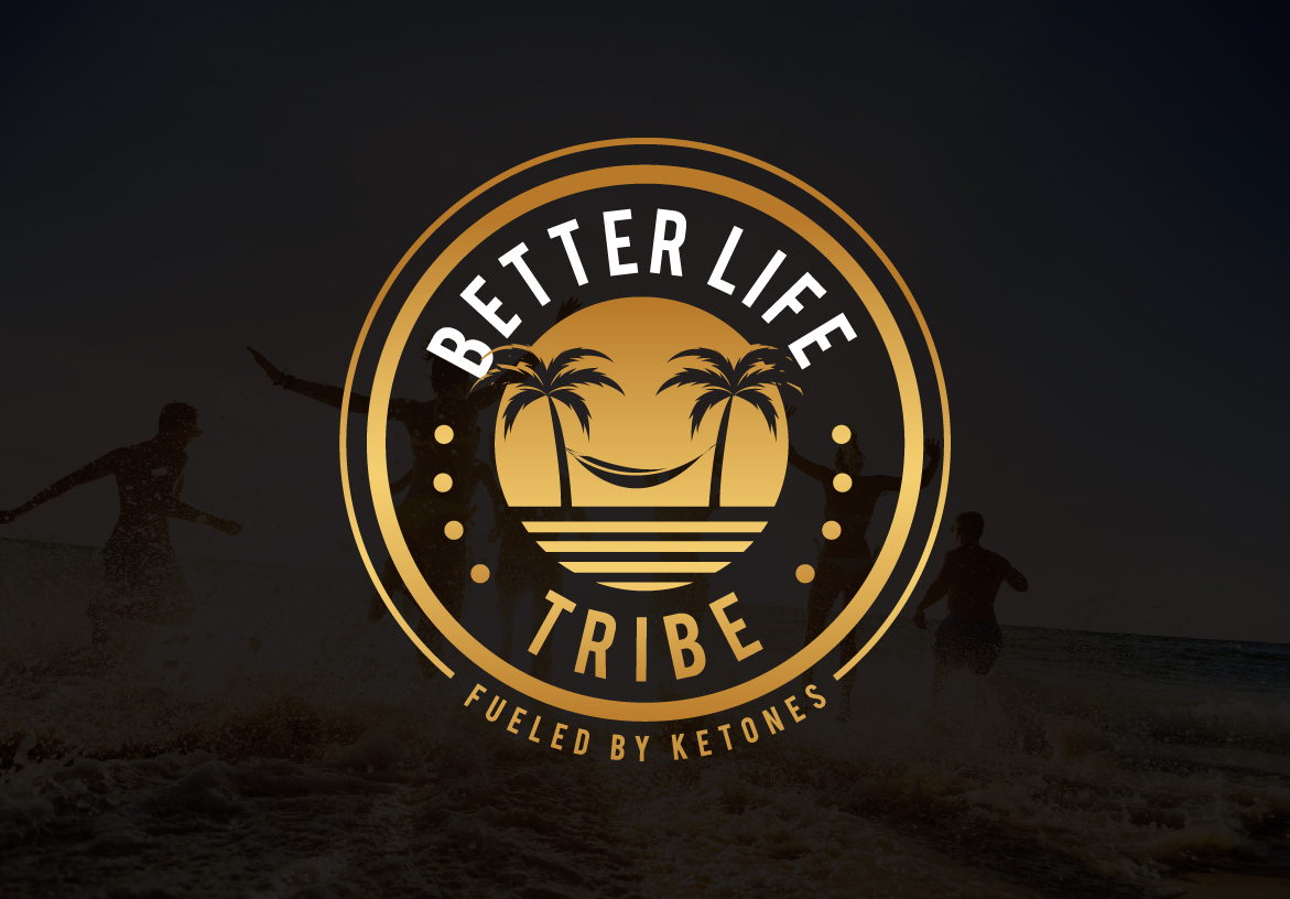 Gold circular logo for Better Life Tribe featuring palm trees and a hammock silhouette, set against a dark background representing the premium keto lifestyle in Hawaii.