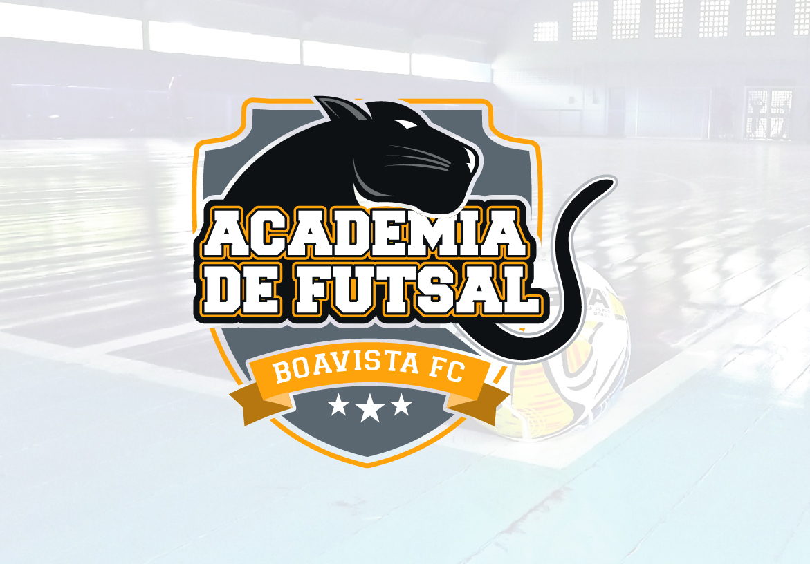 Official logo for Academia de Futsal Boavista FC, featuring a fierce black panther profile and futsal ball within a gold and grey shield emblem.