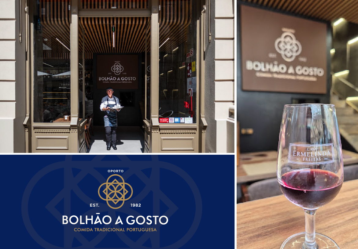 Entrance to the Bolhão A Gosto restaurant located within the iconic Mercado do Bolhão building in Porto, featuring clear signage.