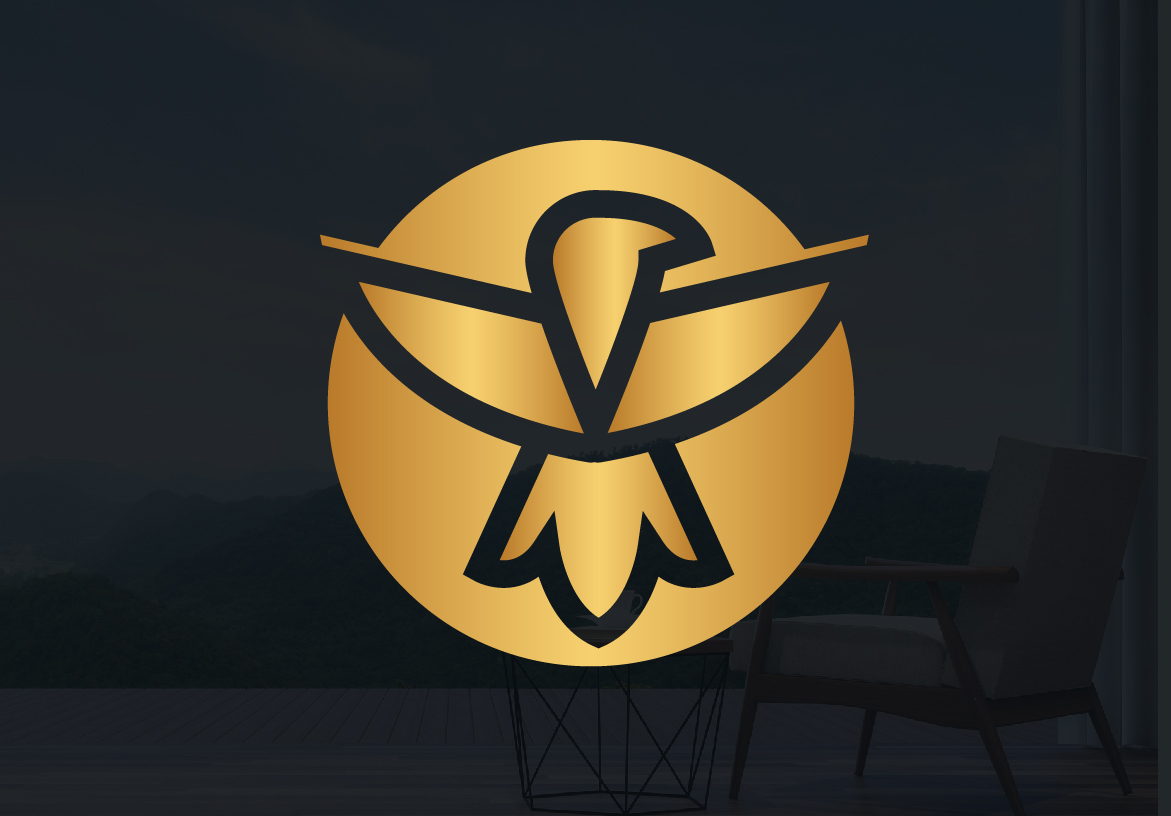 Gold stylized bird logo icon for Caleo Wealth Management, symbolizing financial freedom and growth, set against a dark premium background.