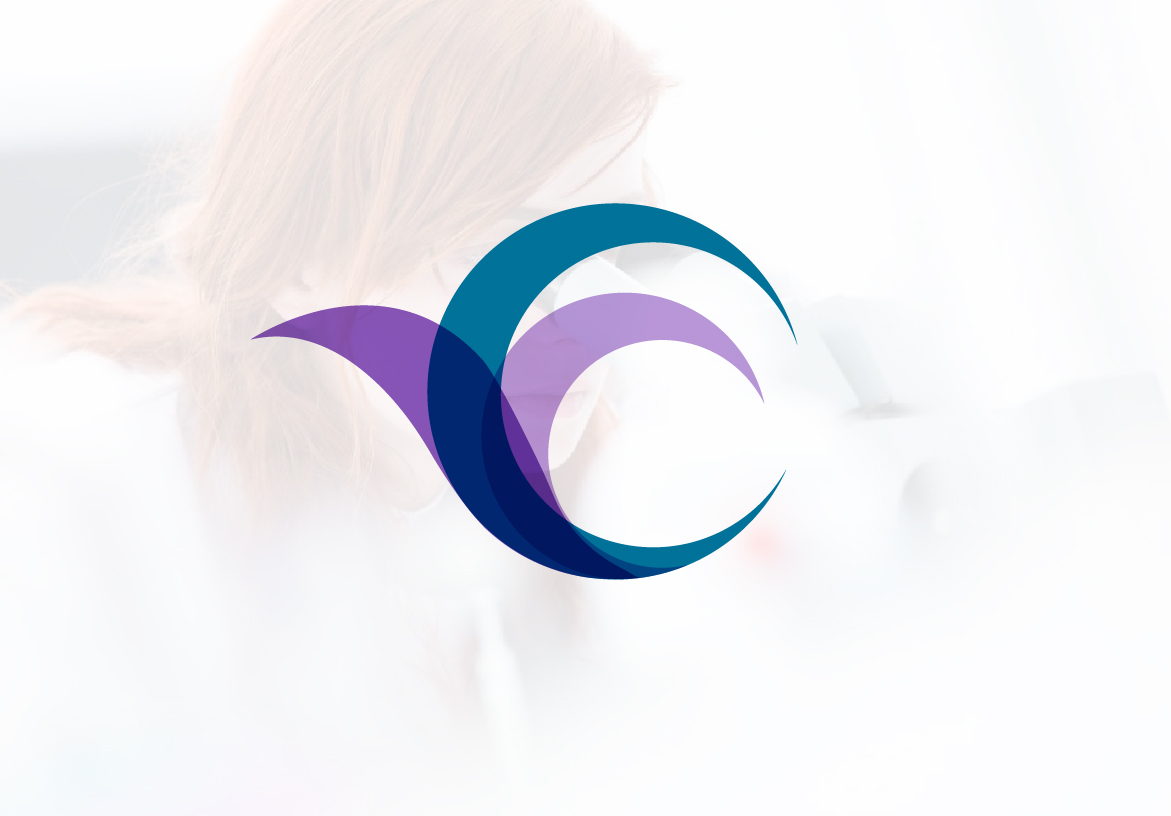 Cotinga Pharmaceuticals logo symbol, a stylized teal and purple bird forming the letter 'C', overlaying a soft-focus background of a scientist.