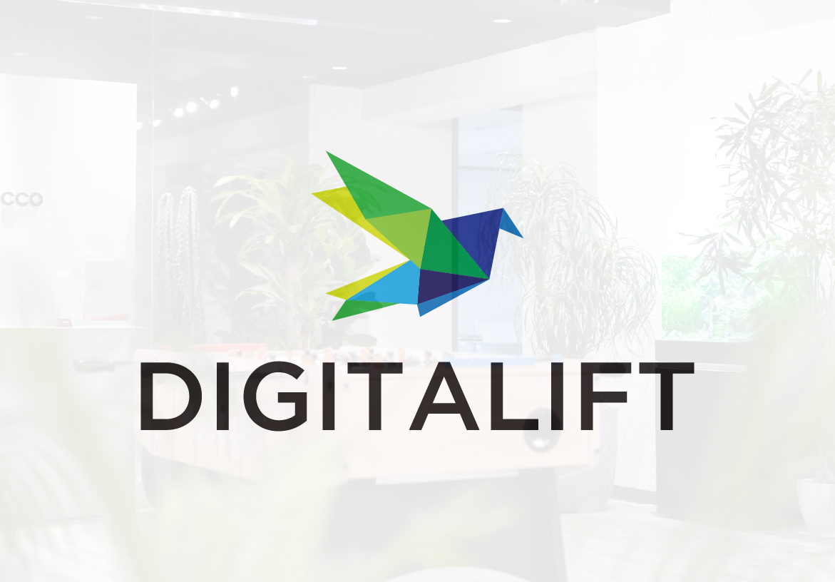 Official logo design for Digitalift featuring a colorful origami bird icon and clean typography, symbolizing creativity and transformation in the digital domain