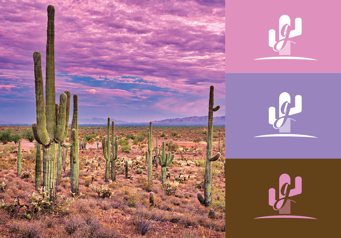 Comprehensive brand identity collage for Gallick Properties, highlighting the desert-inspired color palette and logo applications for the Phoenix real estate market.