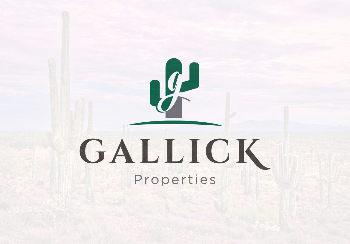 Official branding for Gallick Properties, displaying the cactus logo and elegant serif typography against a clean, light background representing Arizona real estate.