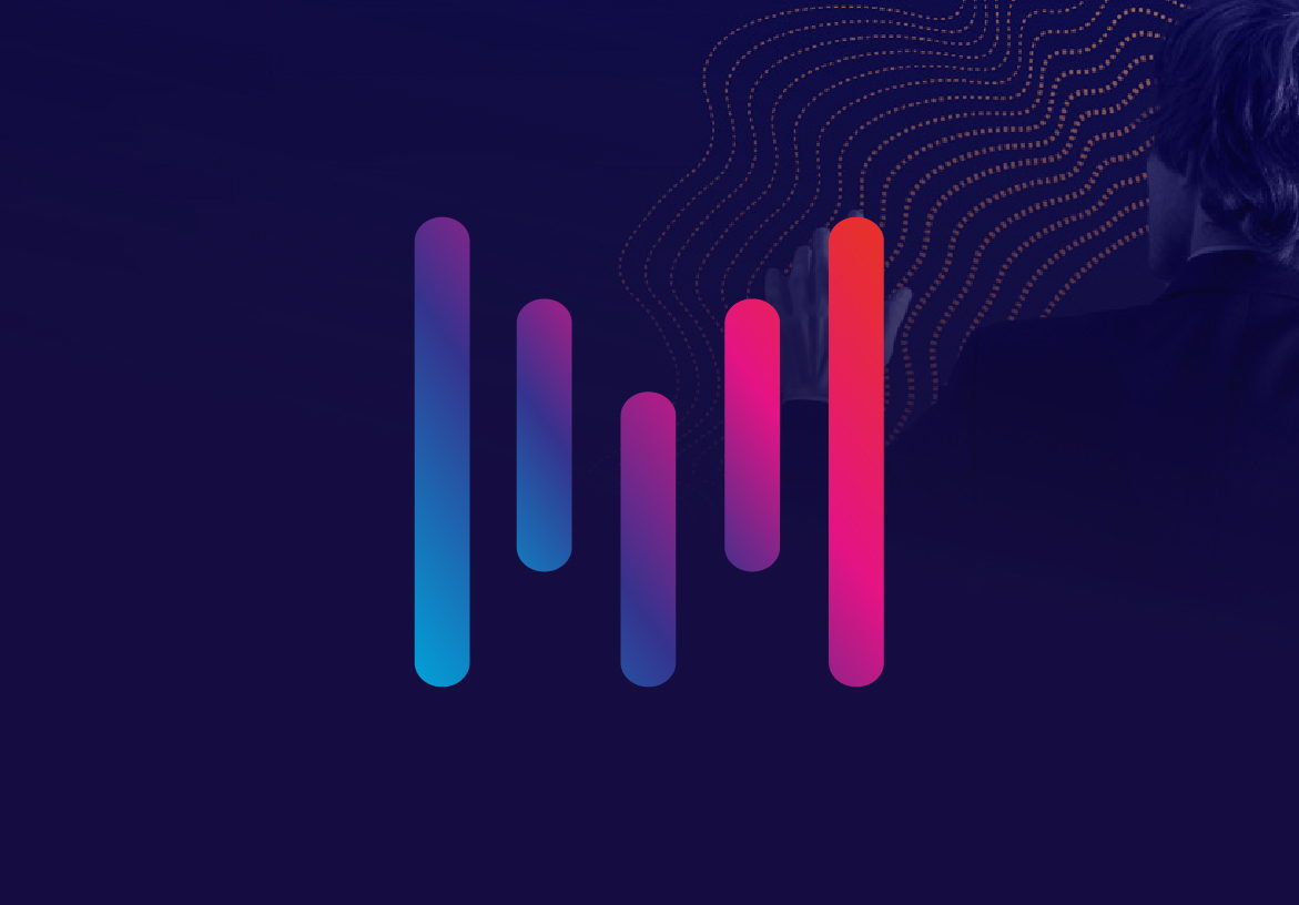 Abstract logo icon for GoMo Music featuring stylized vertical audio bars in a vibrant blue-to-pink gradient, representing the intersection of music and well-being.