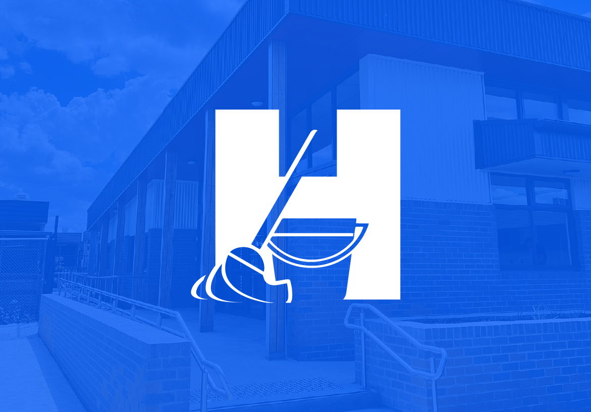HOC Handover Cleaning logo featuring a stylized 'H' with a mop and bucket icon, overlaid on a blue-tinted commercial building background.