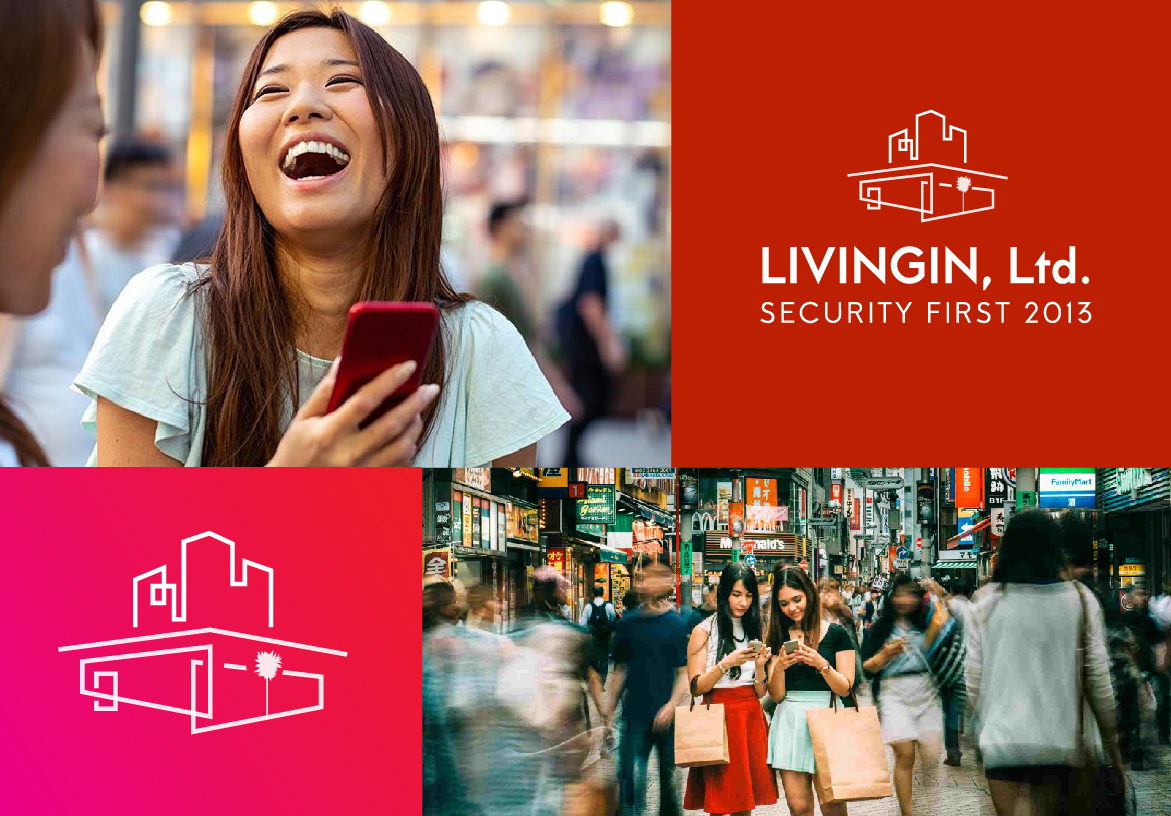 Brand identity collage for Living Ltd showing happy female clients and busy Tokyo street scenes, highlighting their specialization in real estate for single women.