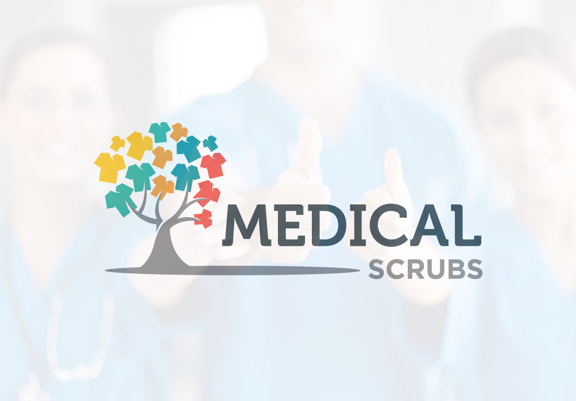 Official logo design for Medical Scrubs distribution in Honduras, highlighting the creative tree concept formed by colorful medical uniforms.