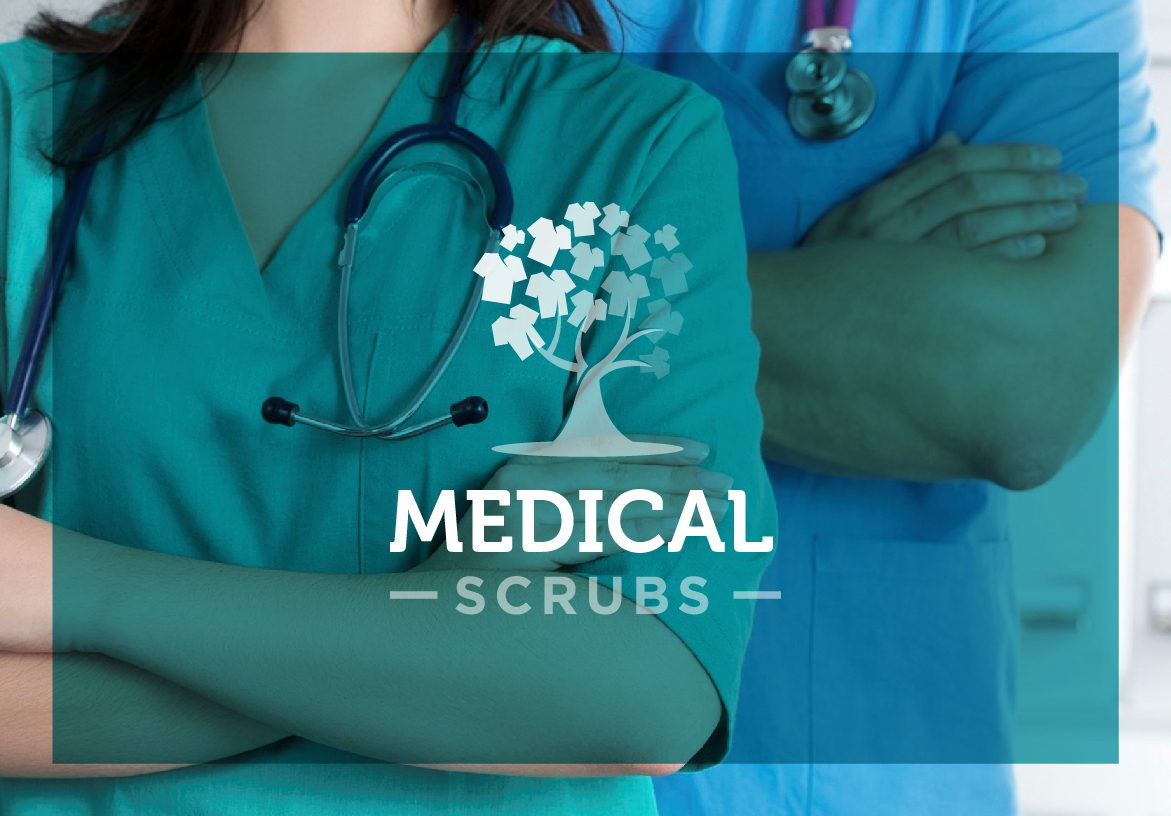 Medical professionals with crossed arms standing behind the Medical Scrubs branding, representing quality healthcare uniforms in San Pedro Sula.
