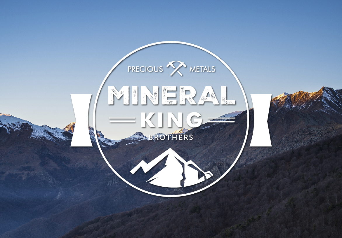Official branding for Mineral King Brothers - Precious Metals, displayed against a scenic daytime mountain backdrop to symbolize natural resources and strength.