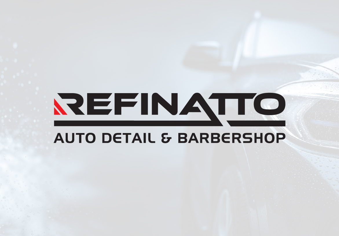 Official logo design for Refinatto Auto Detail & Barbershop, representing a unique lifestyle concept in Vila Nova de Gaia combining car care and grooming.