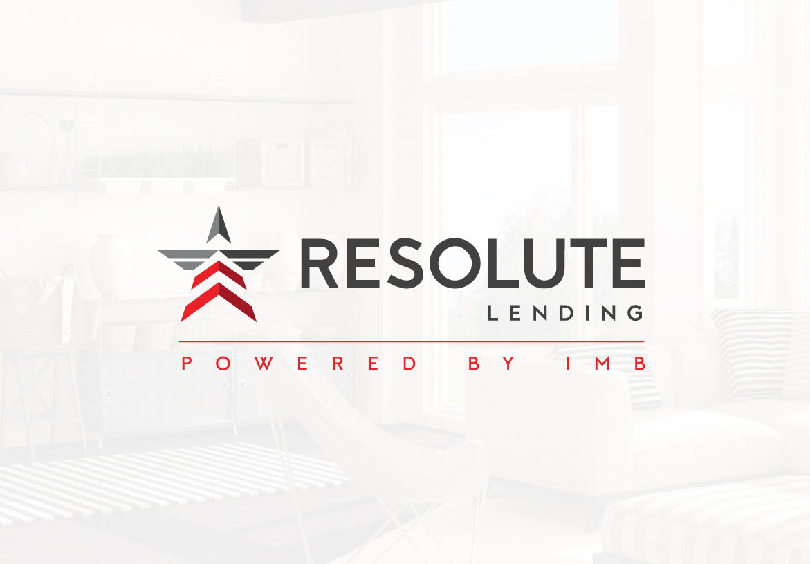 Official branding for Resolute Lending featuring a stylized star icon and the text 'Powered by IMB' set against a clean, professional light background.