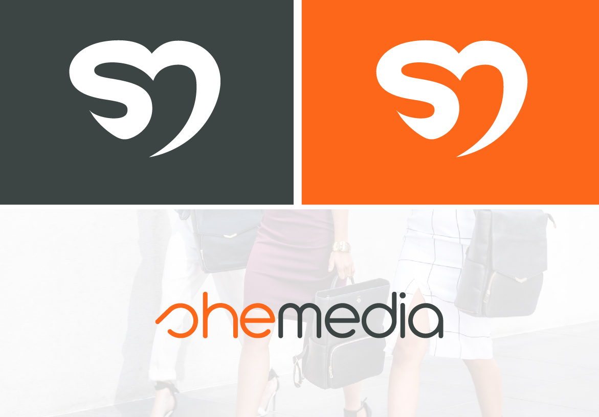 Clean branding mockup for SheMedia, highlighting their mission of women inspiring women through a modern and approachable visual identity.