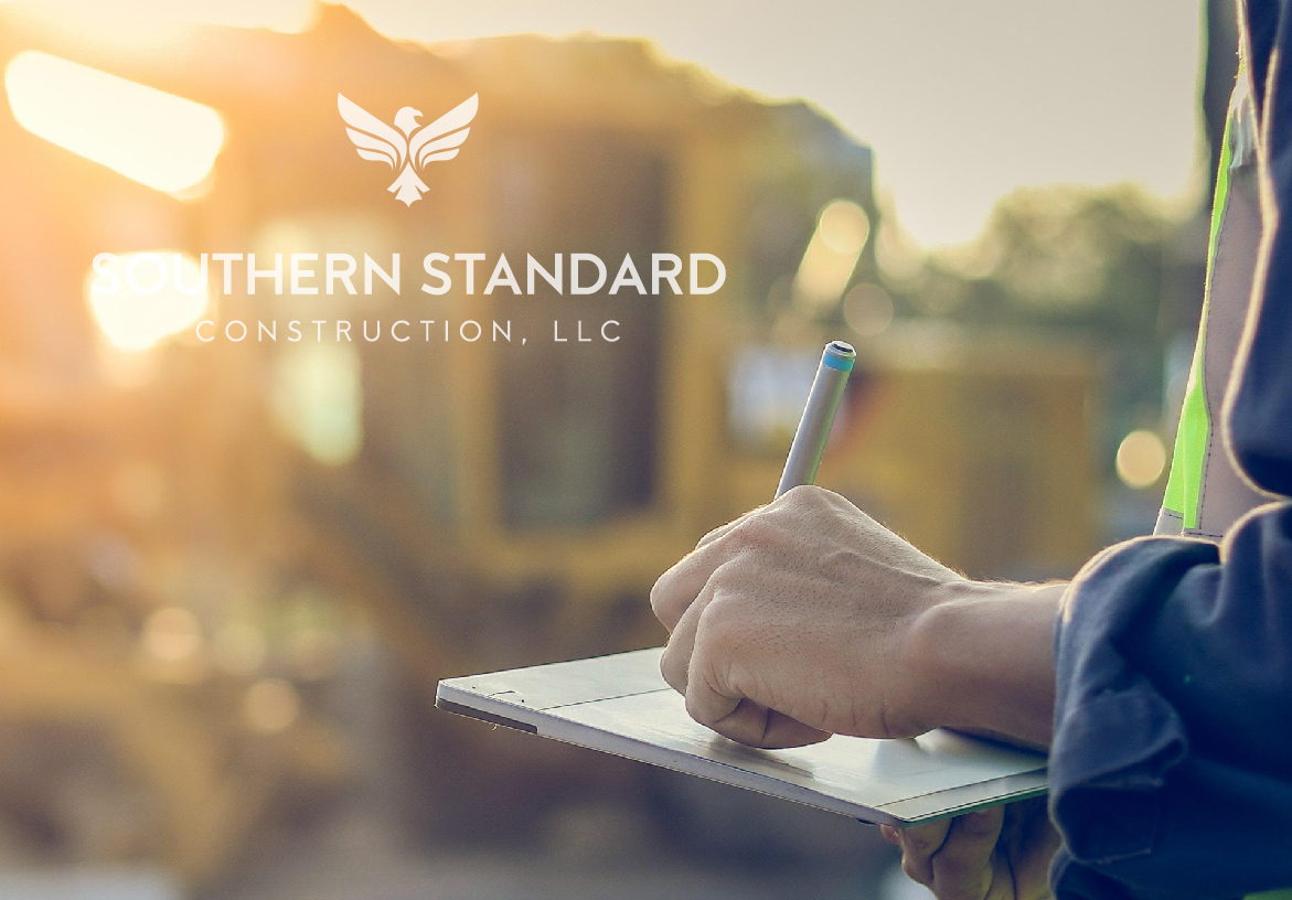 Visuals representing the planning phase of construction, showing a manager writing notes on a tablet, paired with the Southern Standard logo branding.
