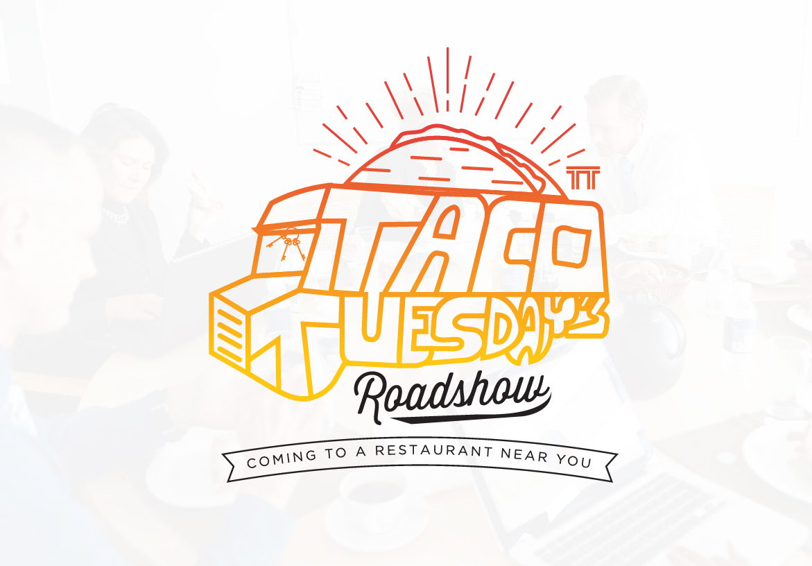 Official logo design for Taco Tuesday's Roadshow, a real estate networking event in Phoenix, featuring stylized typography shaped like a food truck.