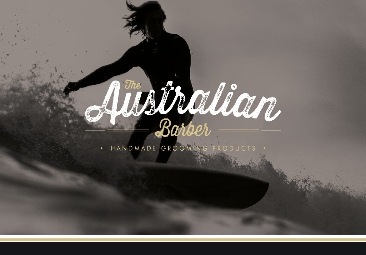 Black and white silhouette of a surfer riding a wave, linking The Australian Barber brand identity to the adventurous coastal lifestyle.