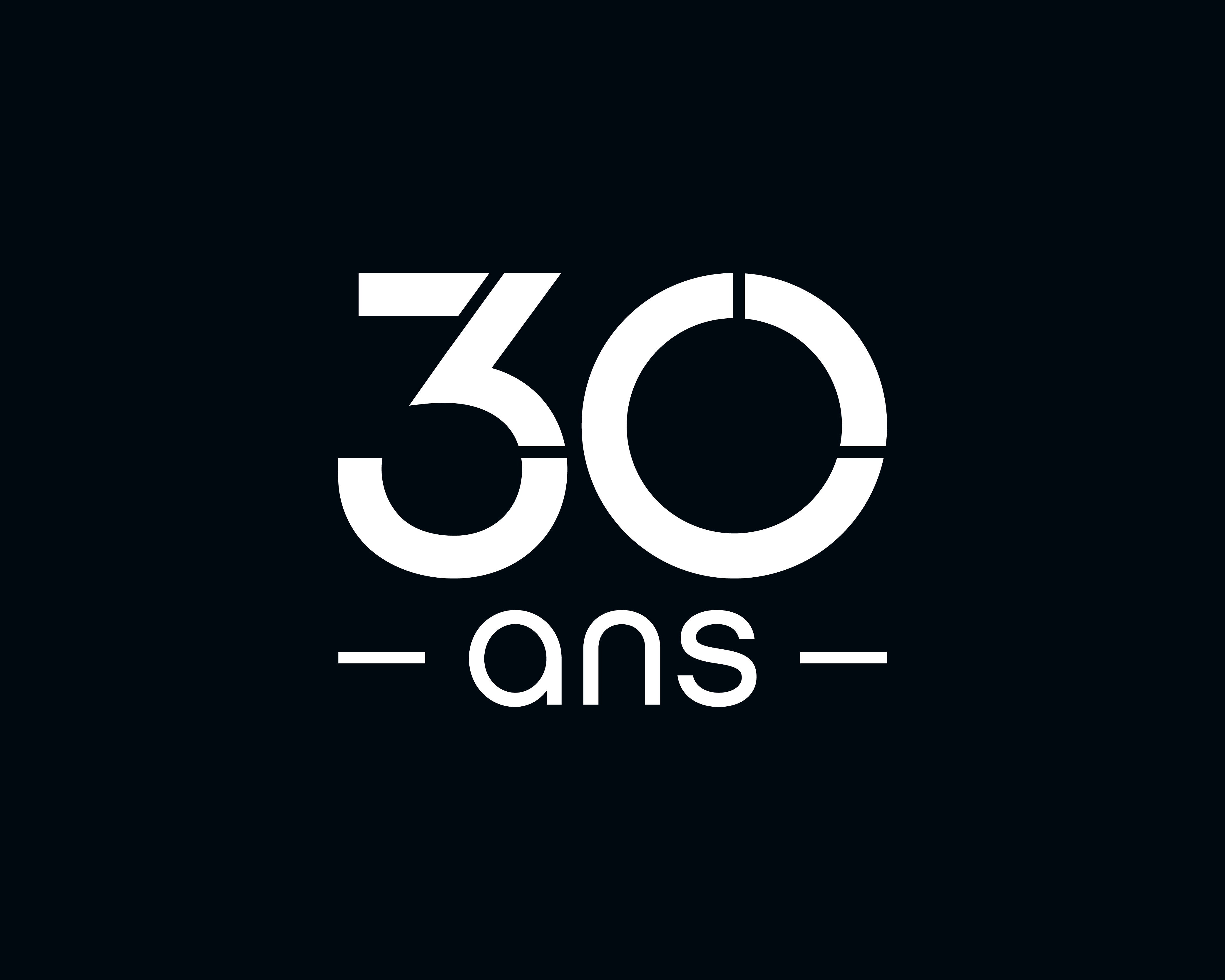 White standalone 30 years anniversary mark on ink black