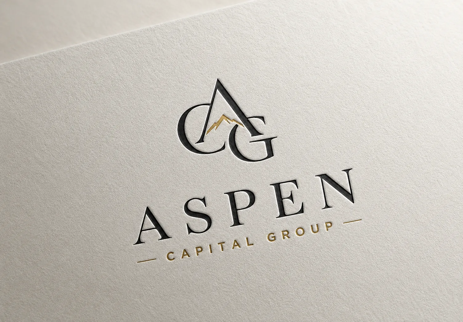 Aspen Capital Group AGC monogram logo letterpressed on cream textured paper