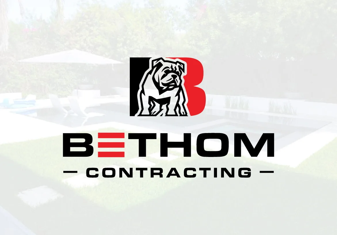 Official logo design for Bethom Contracting featuring a bold bulldog mascot and red B representing strength and reliability
