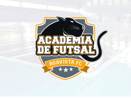 Official logo for Academia de Futsal Boavista FC, featuring a fierce black panther profile and futsal ball within a gold and grey shield emblem.