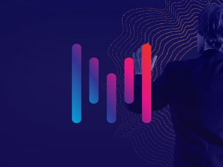 Abstract logo icon for GoMo Music featuring stylized vertical audio bars in a vibrant blue-to-pink gradient, representing the intersection of music and well-being.