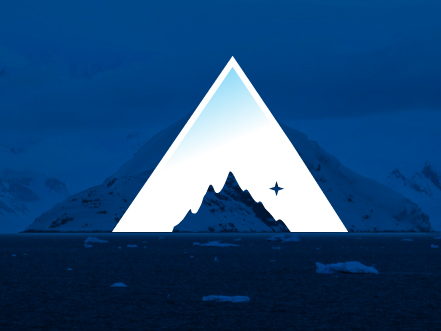 White Northstarware logo featuring a negative space mountain peak and star within a triangle, overlaid on a deep blue snowy landscape representing stability and direction.