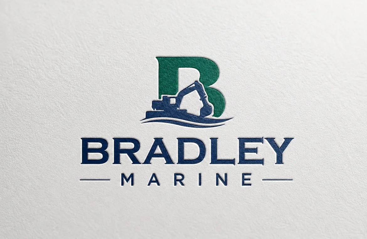 Bradley Marine green and navy logo embossed on white textured paper