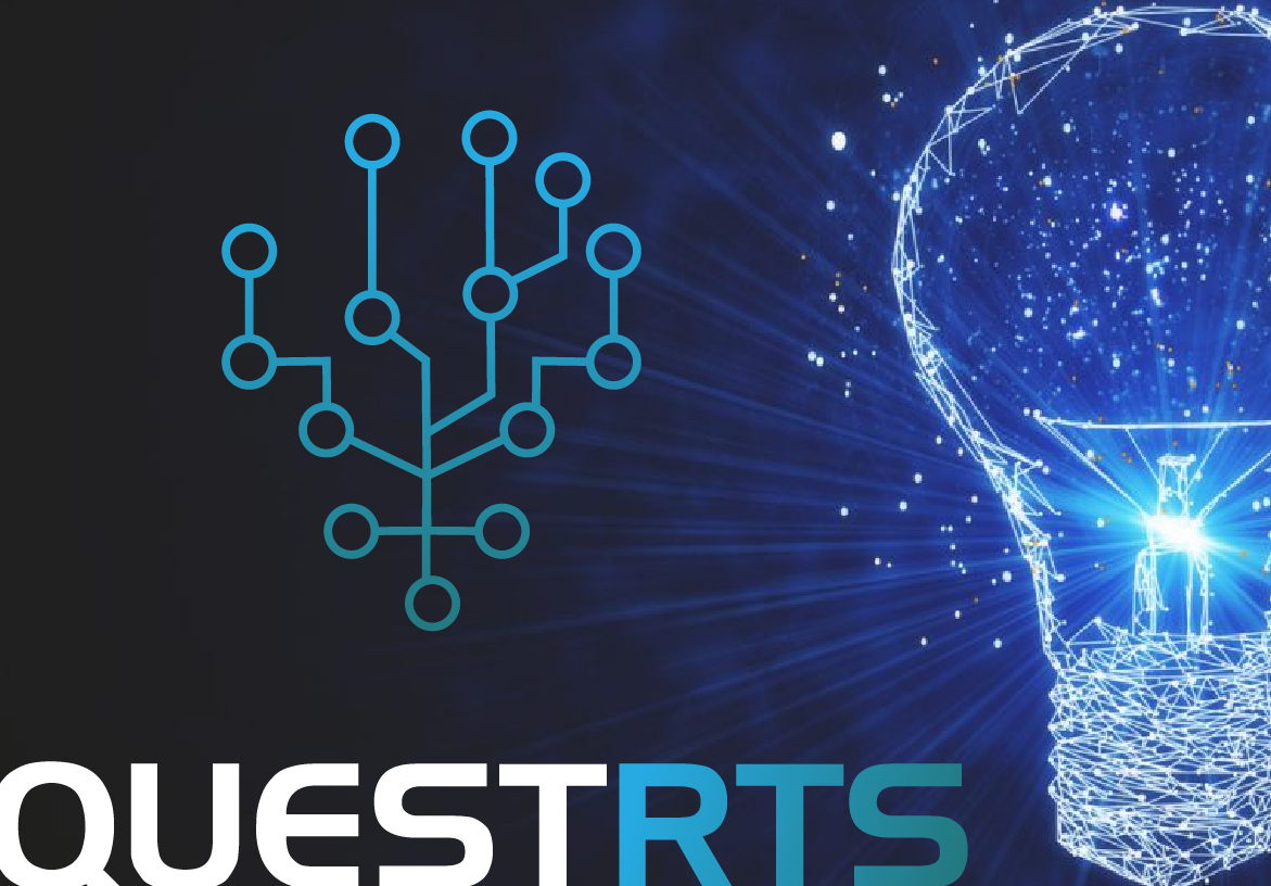 Quest RTS visual identity highlighting logistic software applications and innovation with glowing blue light bulb