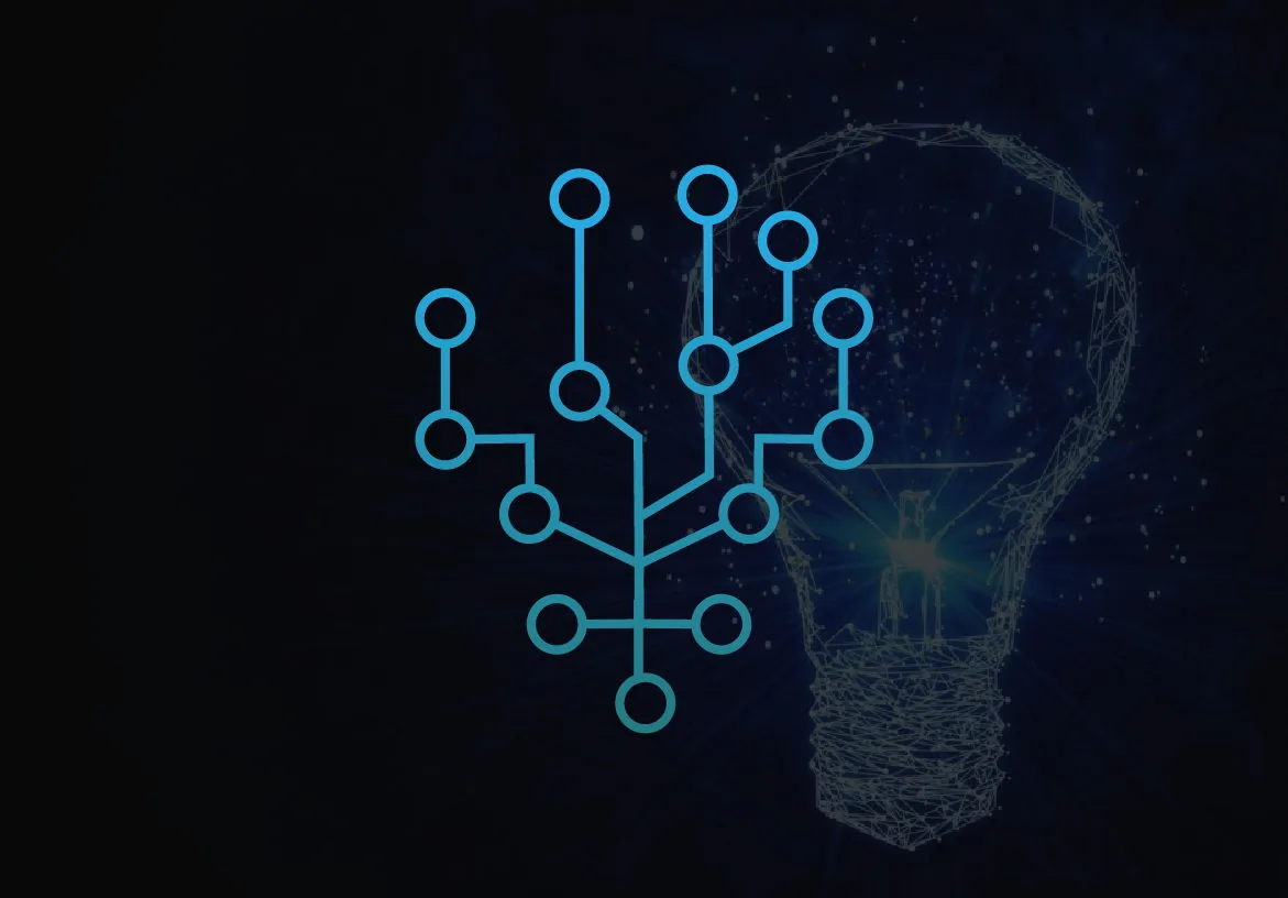 Quest RTS circuit tree logo symbol in blue gradients on a dark tech-inspired background