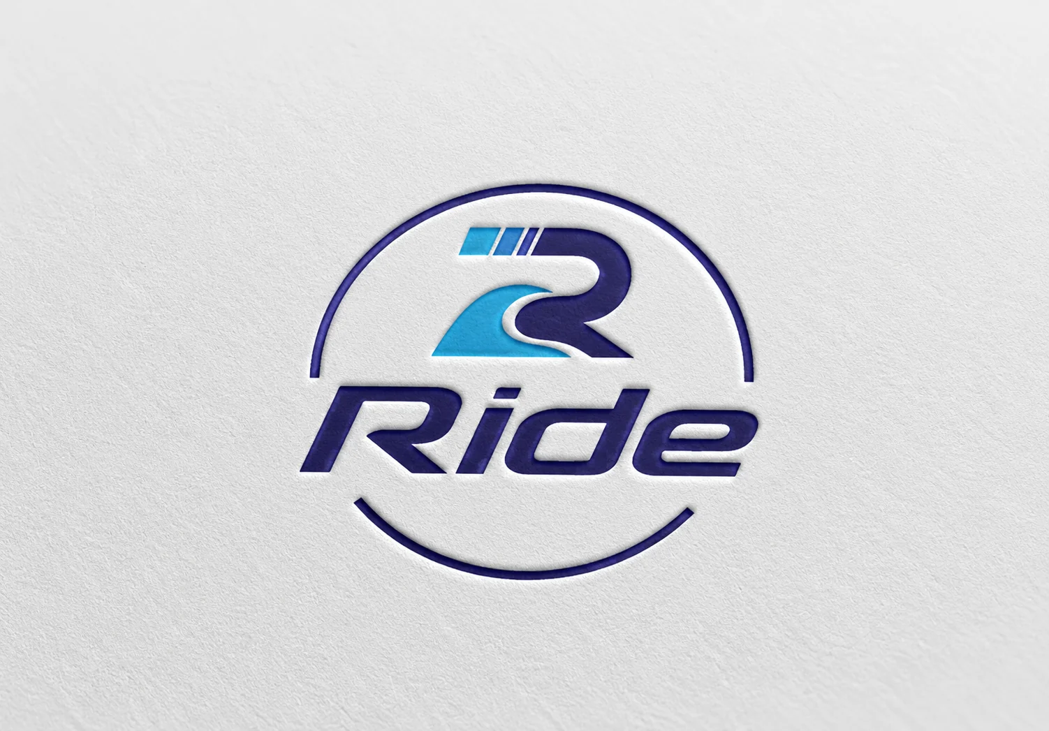Ride R-wave logo embossed on a textured white brand presentation background
