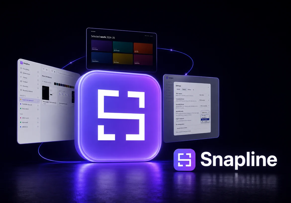 Large illuminated Snapline app icon surrounded by the Windows product interface