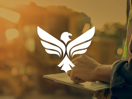 White eagle logo for Southern Standard Construction overlaid on a warm, golden-hour image of a site manager supervising heavy machinery.