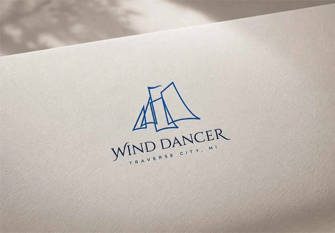 Wind Dancer blue schooner logo printed on textured stationery