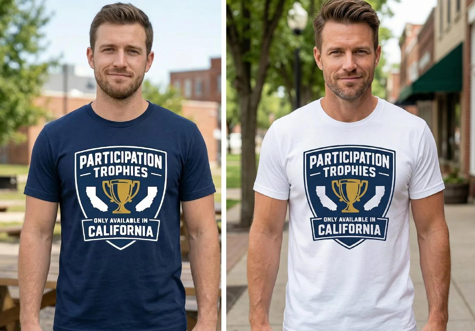 Participation Trophies lifestyle shots in navy and white