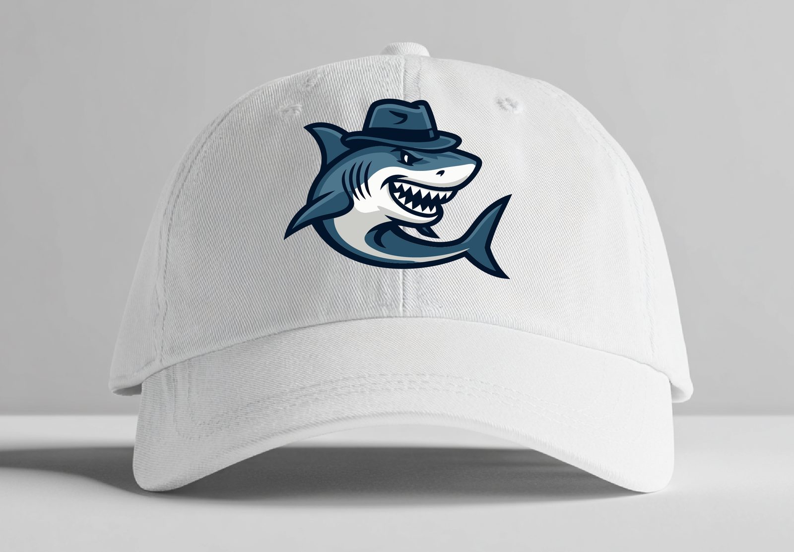 Great Whites shark logo on white cap mockup