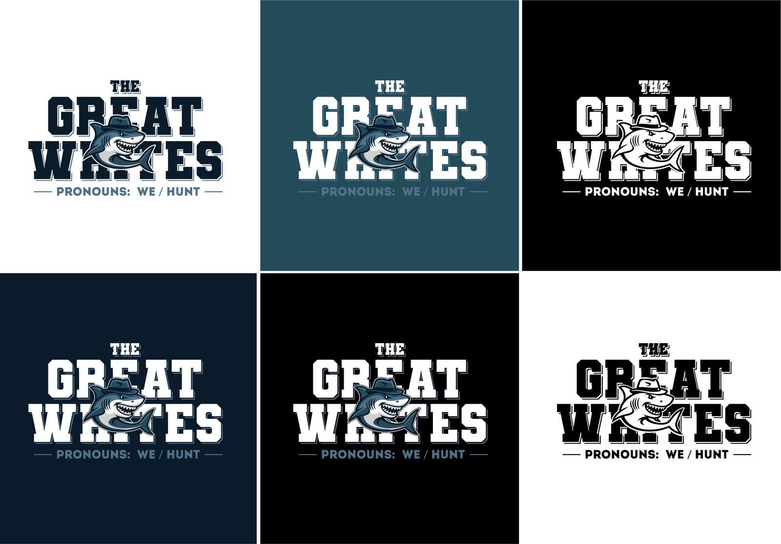 Six logo variations for The Great Whites