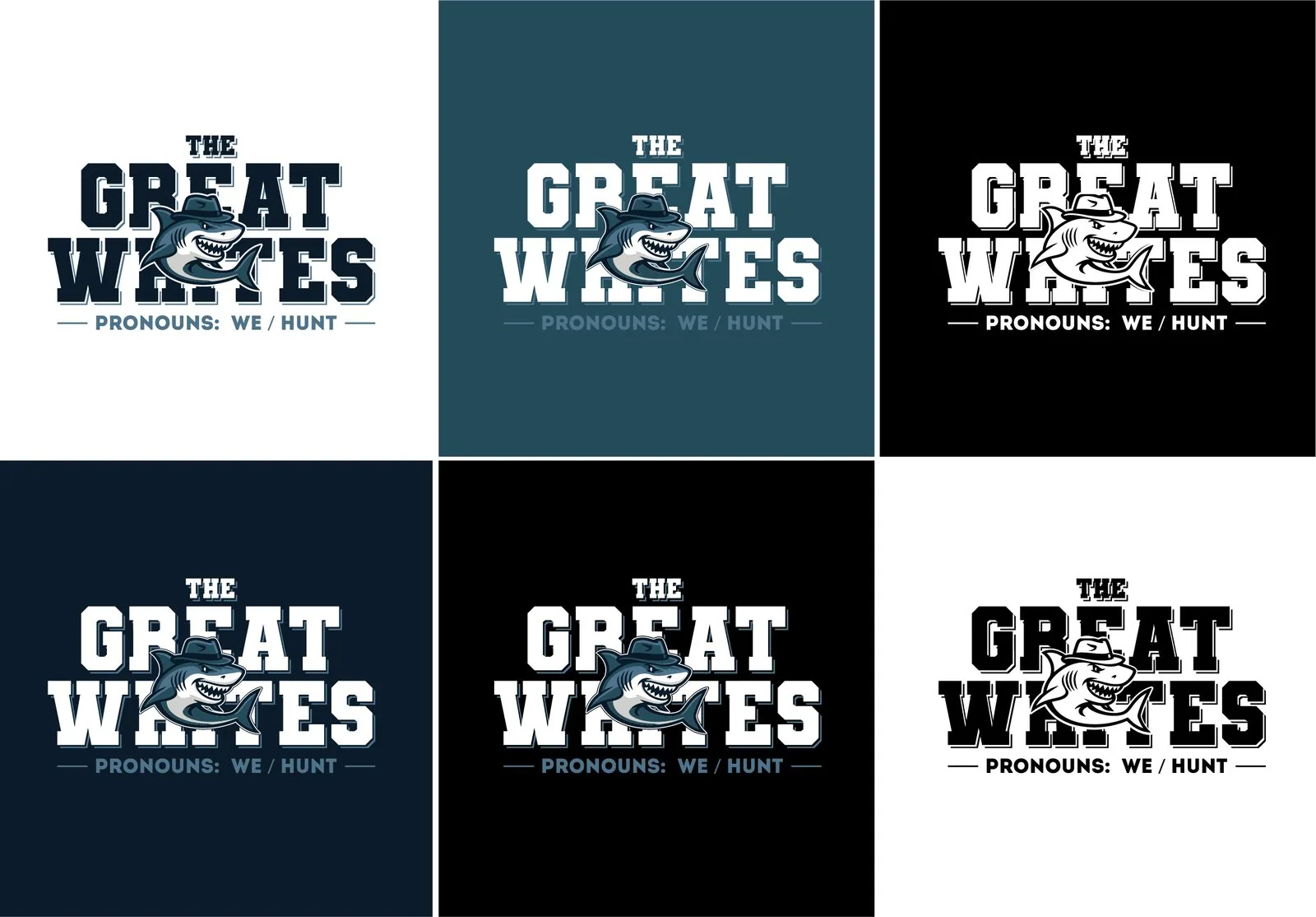 Six logo variations for The Great Whites