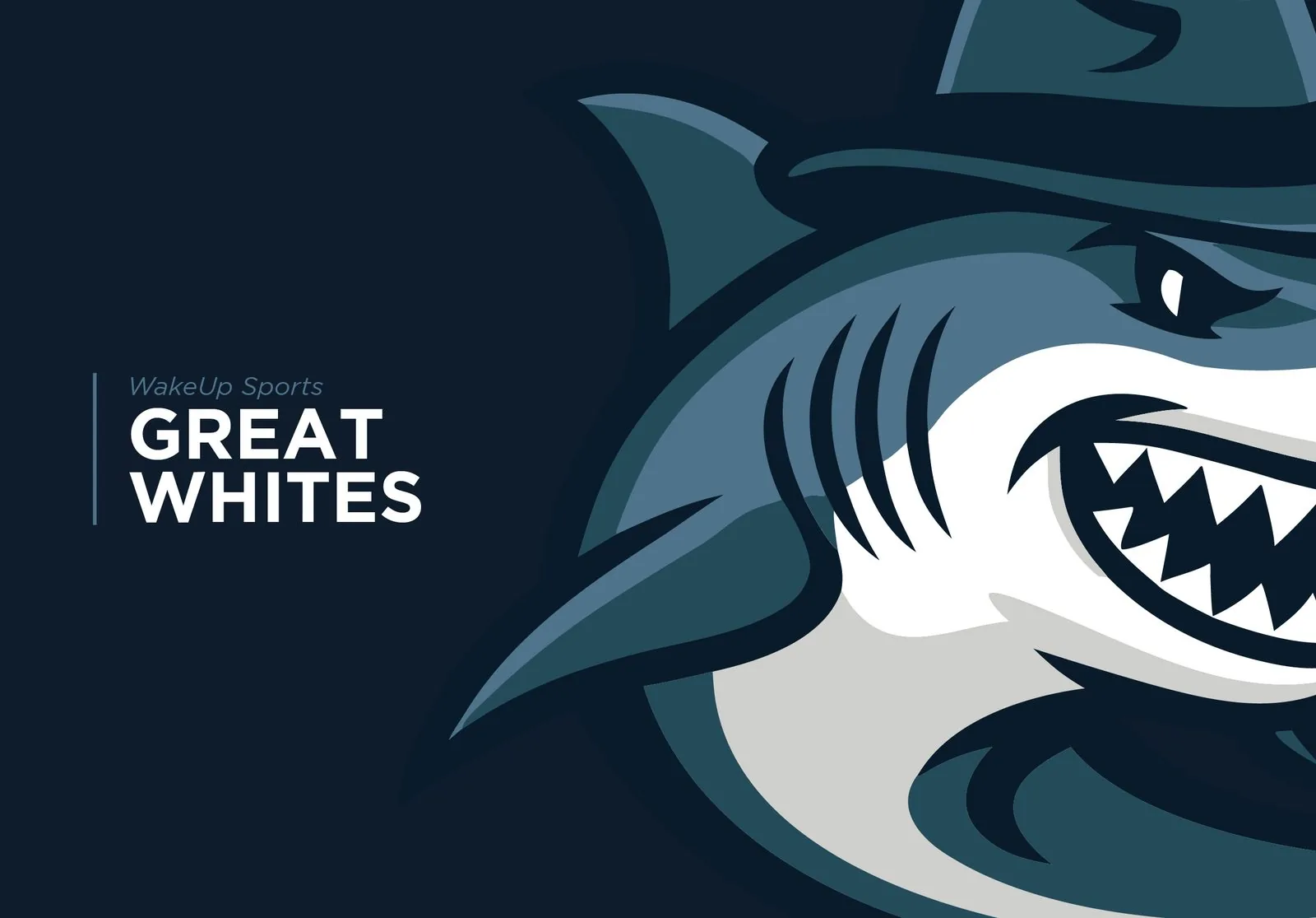 Great Whites shark mascot close-up on dark teal background