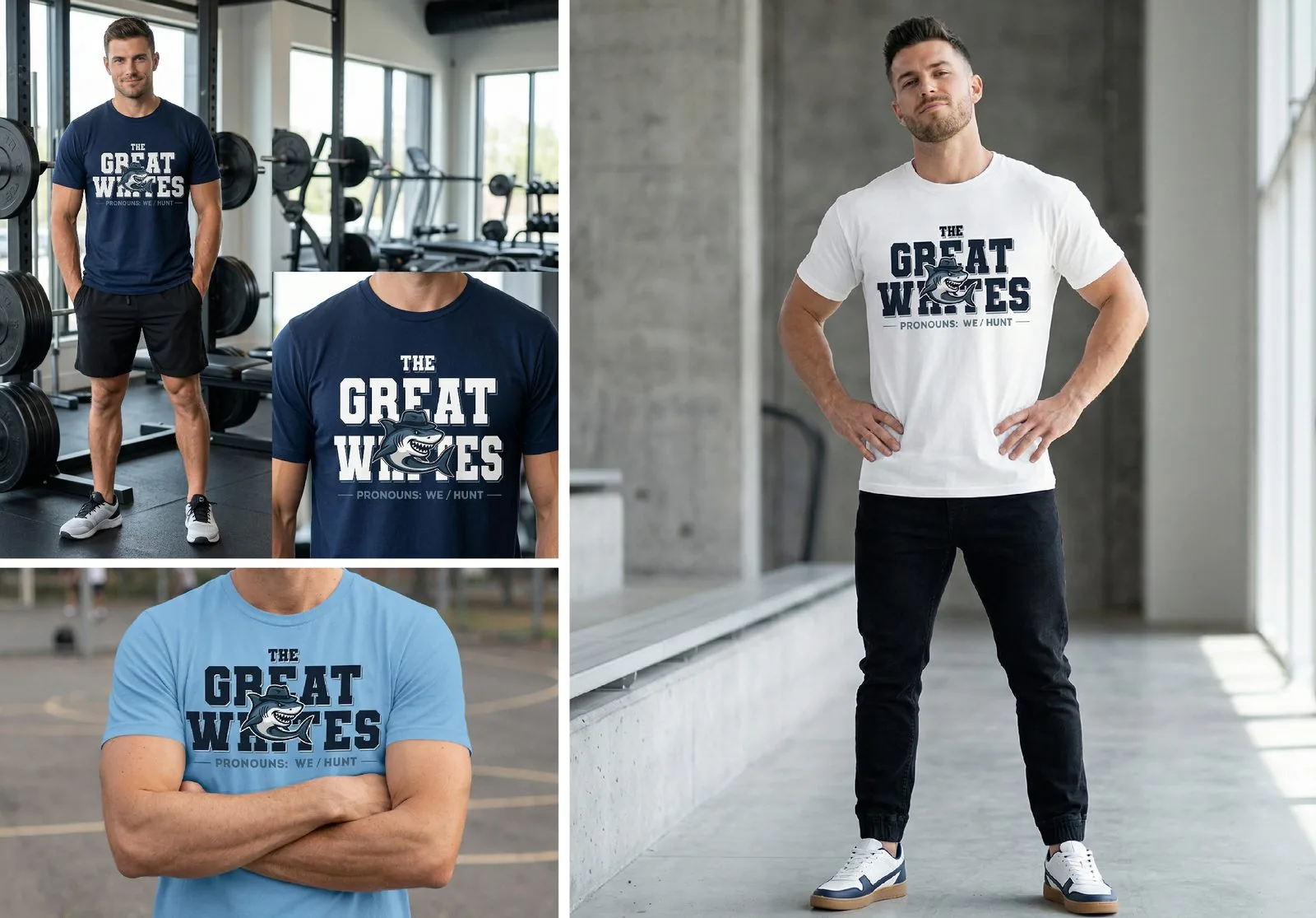 Model wearing Pronouns tee on stadium field