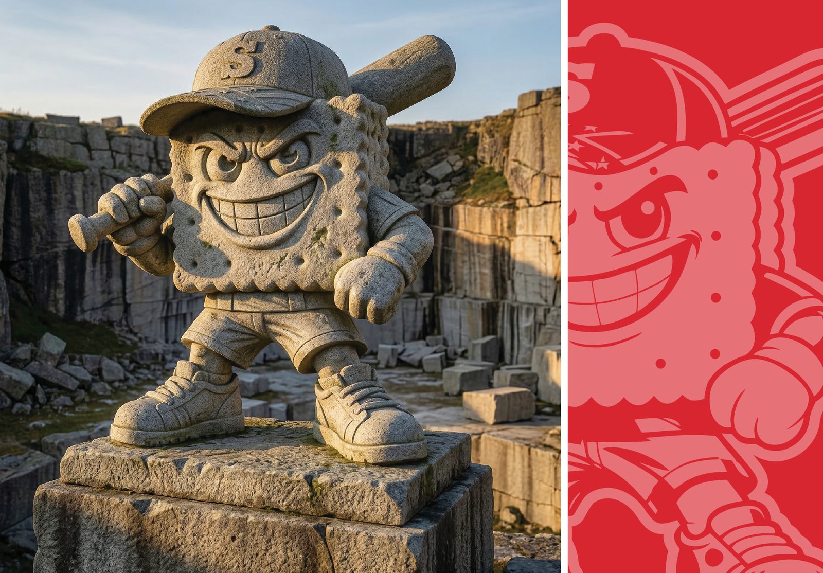 Saltines cracker mascot as stone statue with origin story