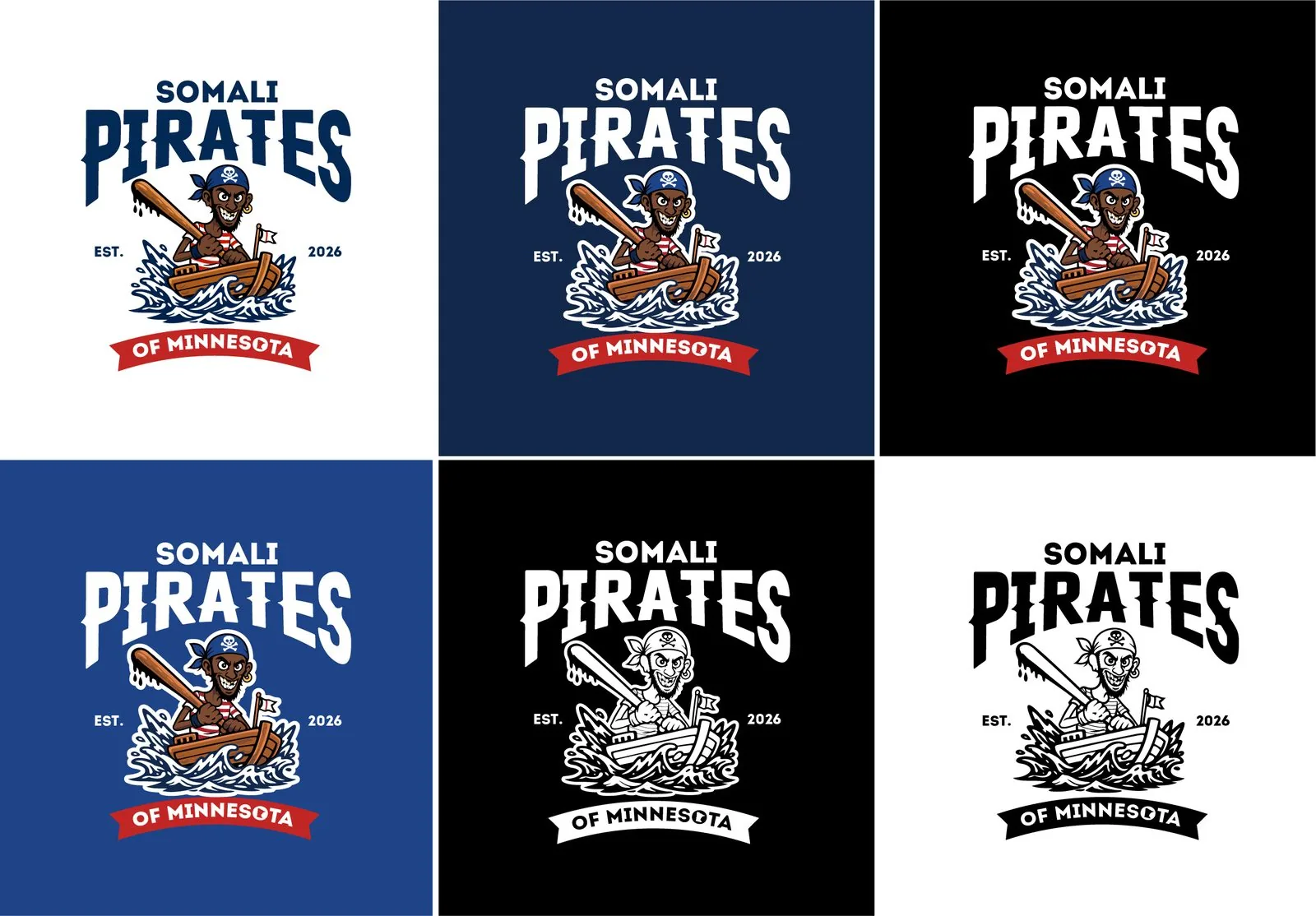 Six logo variations for Somali Pirates