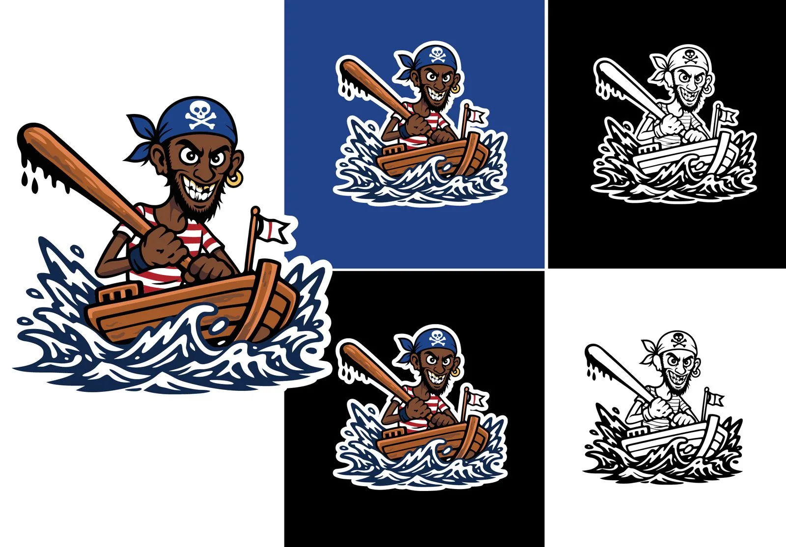Pirate mascot in five colour variations