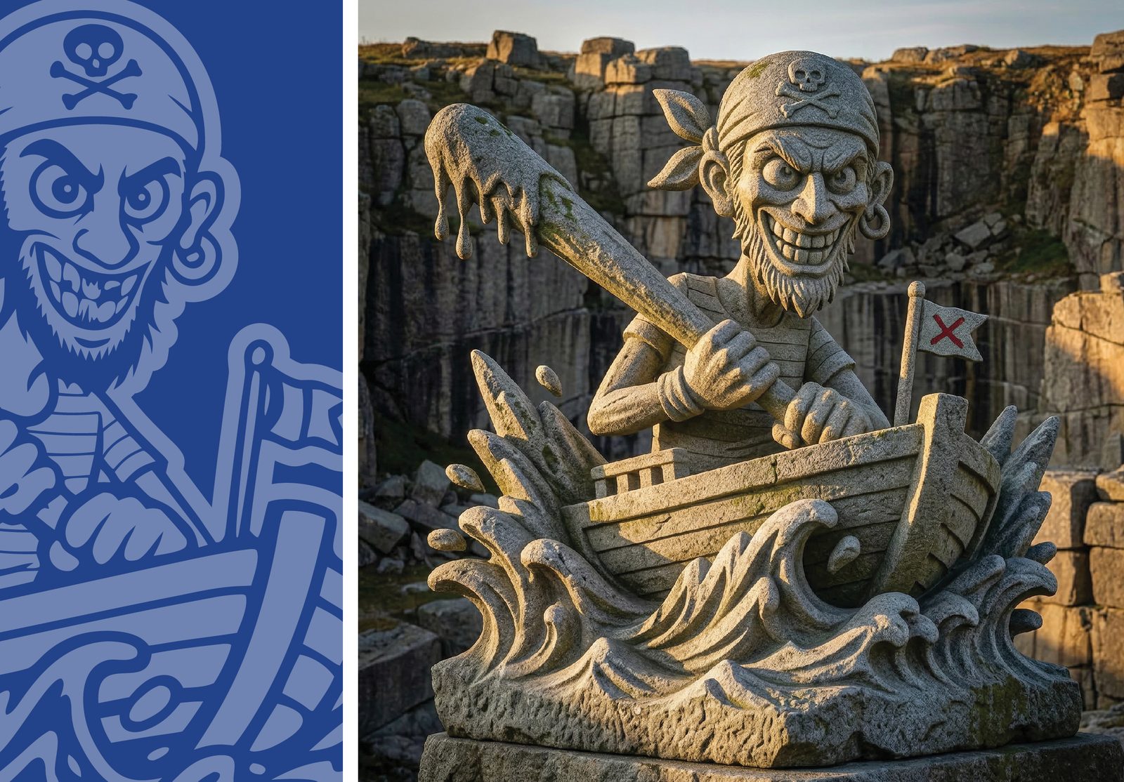 Somali Pirates mascot rendered as stone statue
