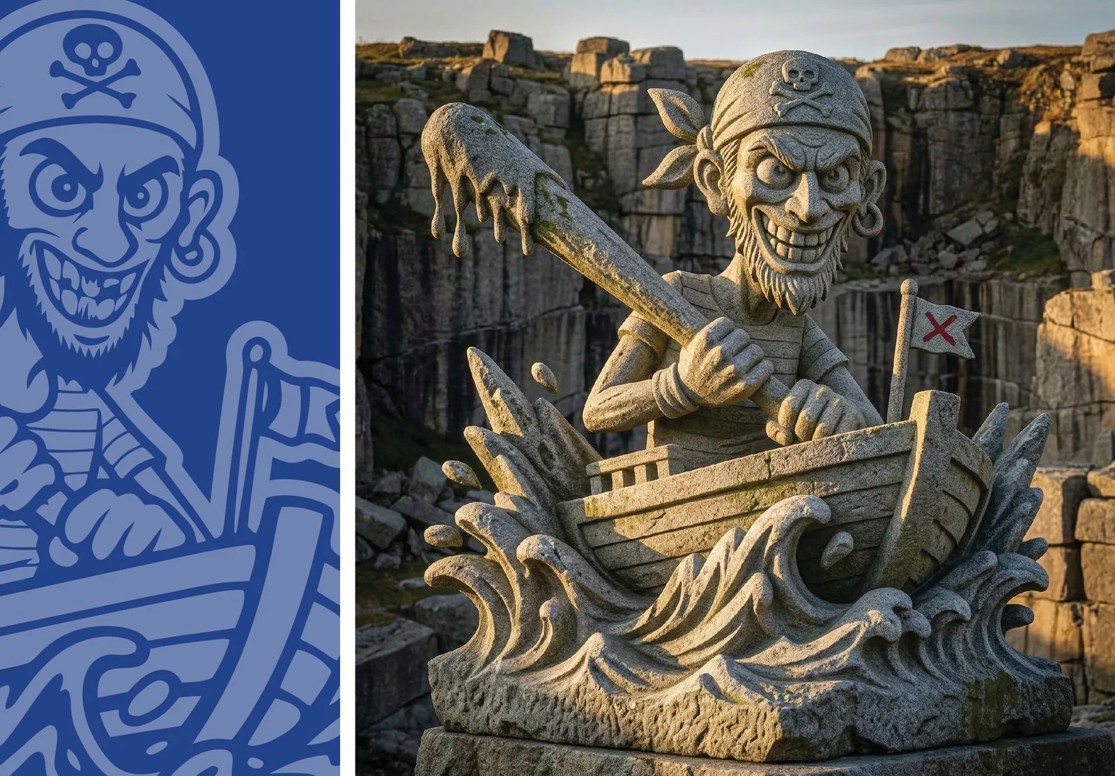 Somali Pirates mascot rendered as stone statue