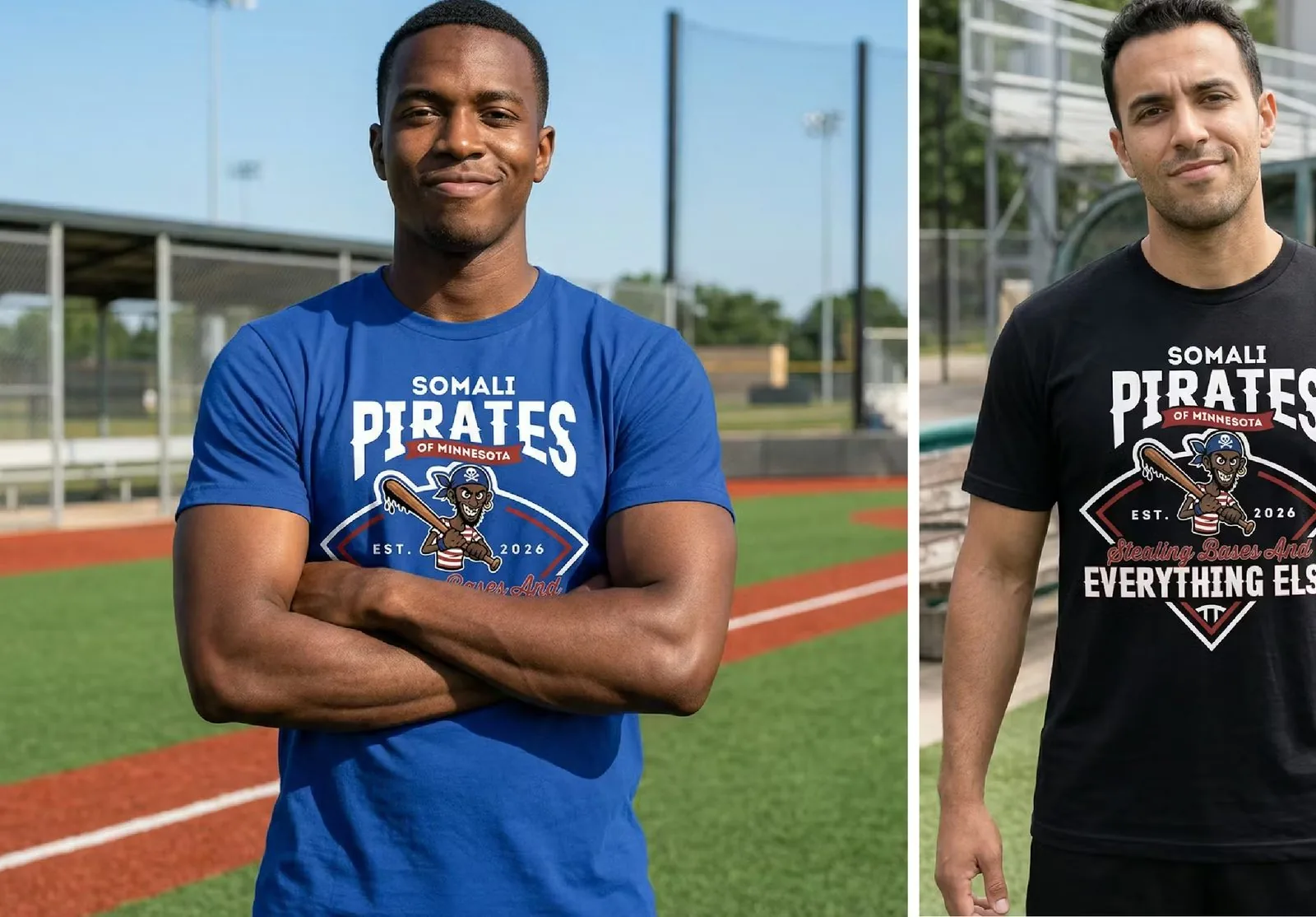 Stealing Bases tee on athletes at baseball diamond