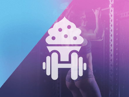 White Zbody Fitness logo featuring a unique dumbbell and cupcake icon, overlaid on a photo of a fit woman lifting weights in a gym with pink and blue gradient lighting.