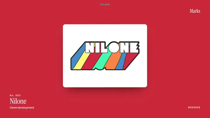 A frame from the 52-second Marks film: a colour plate with the Nilone logo
