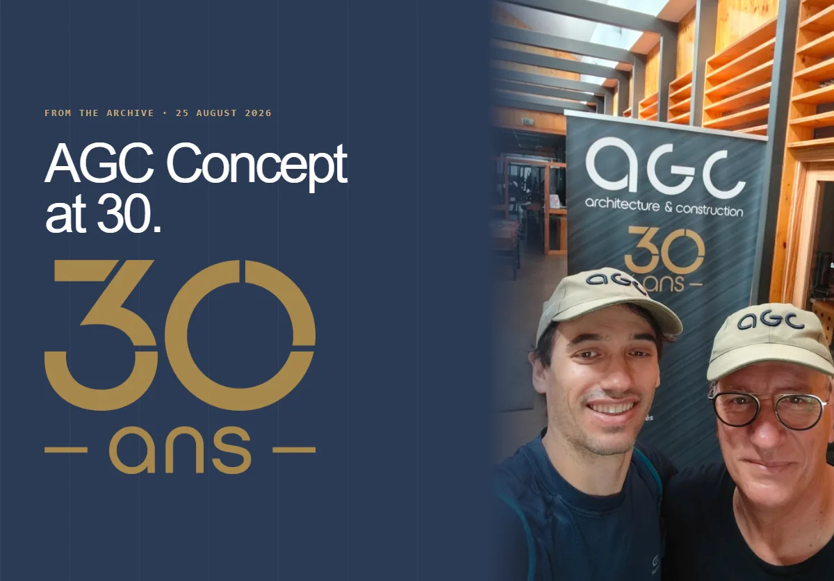 AGC Concept 30 years anniversary identity with Joao Queiros and founder Gerard Chaussignand at the practice in August 2026